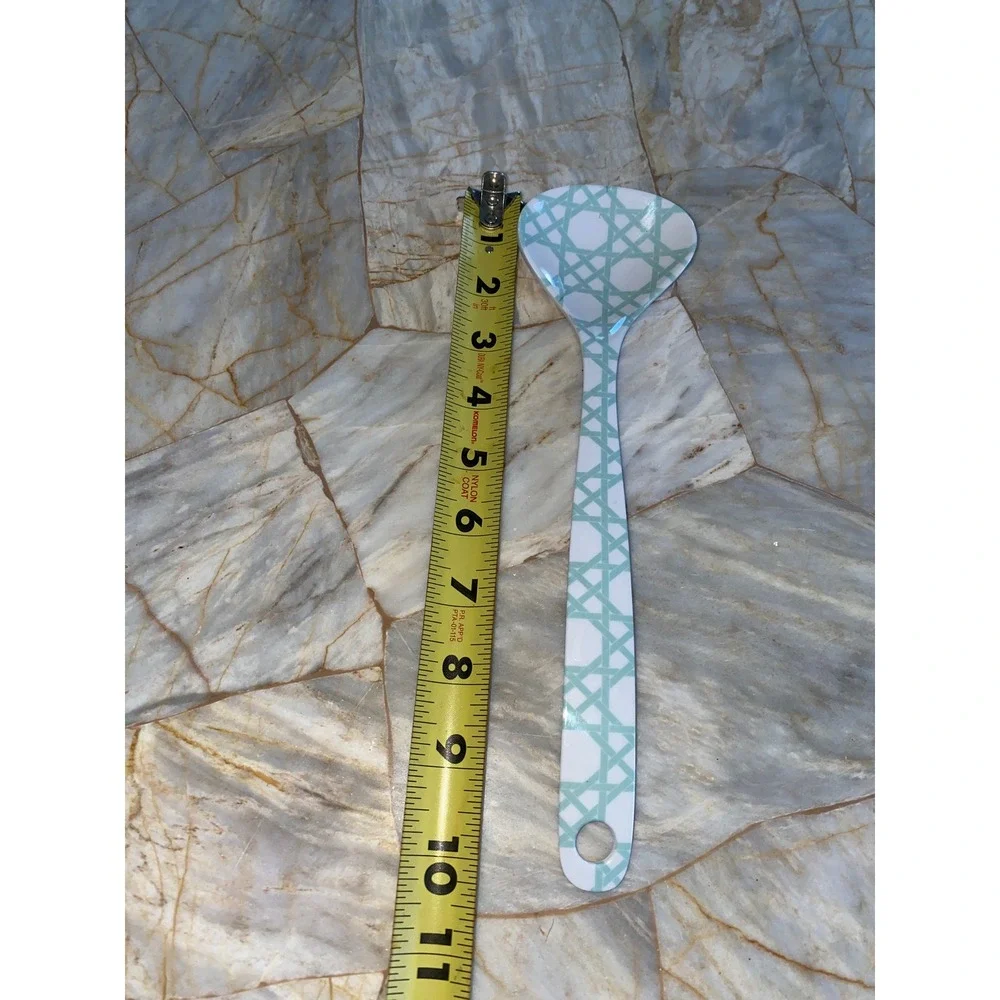 Melamine Serving Ladle Mint Green White Trellis Cane Pattern 10.5 Inch Utensil